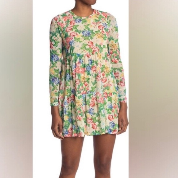 AFRM sheer Long Sleeve Floral Babydoll Dress size small Preowned spring summer - Picture 11 of 11
